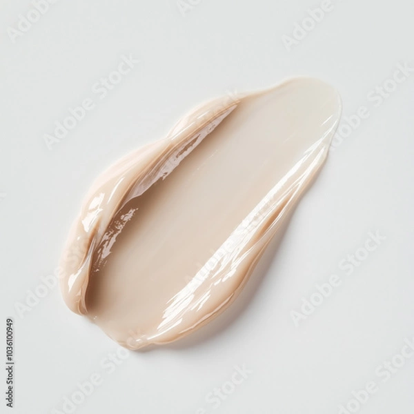 Fototapeta Beige glossy cream swatch on a white background. Hydrating lotion or skincare balm texture.