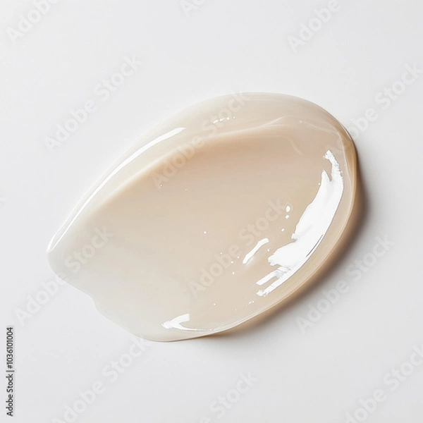 Fototapeta Glossy white cream swatch on a white background. Moisturizing gel or serum texture.