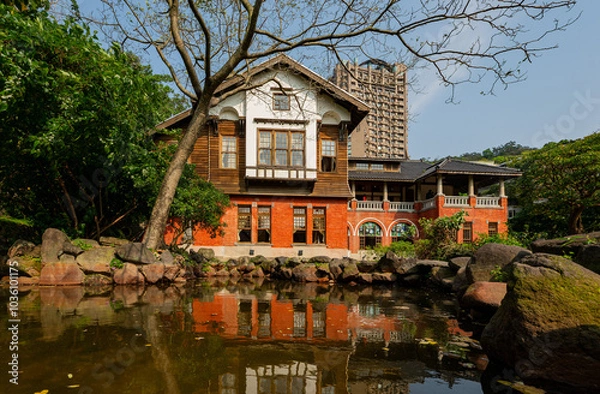 Fototapeta Sunny view of Beitou Hot Spring Museum