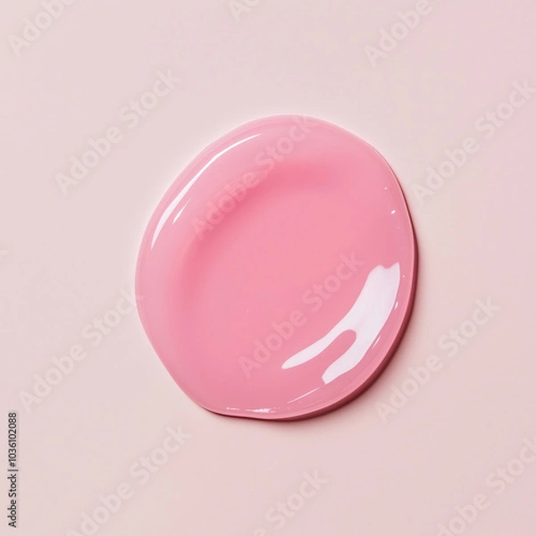 Fototapeta Cosmetic transparent gel swatch on a pink background. Strawberry or rose shower gel. 	