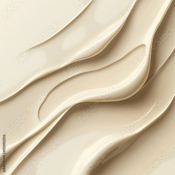 Fototapeta Beige cream texture swirls, smooth skincare product background, top view."
