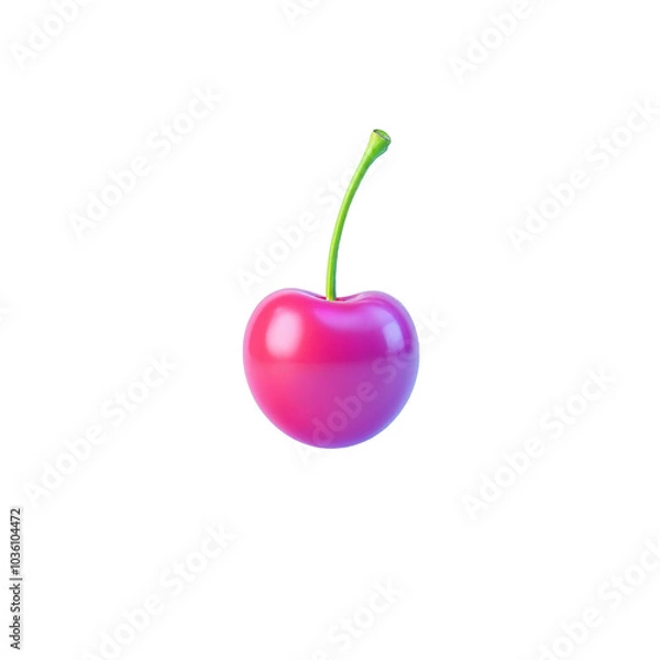 Fototapeta a red cherry with a green stem ai generated png transparent background,