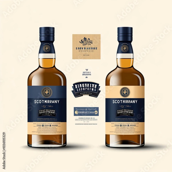 Fototapeta Whisky Bottle Mockup, high-end and customizable with realistic high-resolution rendering, ideal for branding, packaging design, and premium presentations, AI Generative