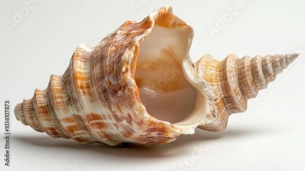 Fototapeta Close up view of a conch shell against a white background