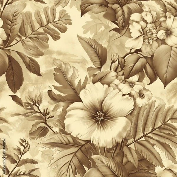 Fototapeta A Beautiful Collection of Vintage Botanical Illustrations Featuring Intricate Leaf Designs for Use in Nature-themed Projects and Design Work