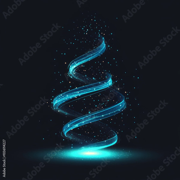 Fototapeta Abstract glowing blue light spiral with sparkling particles on a black background.