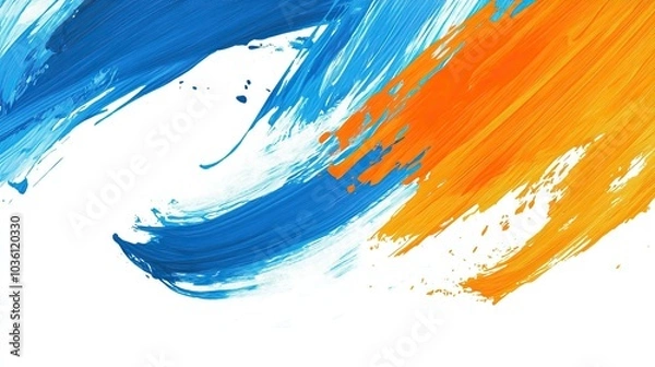 Fototapeta Blue and orange brush marks on a white background.