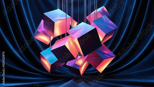 Obraz Abstract geometric blocks on black background, 3d render