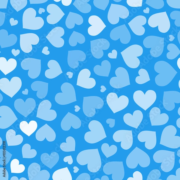 Fototapeta Hearts on blue, seamless pattern