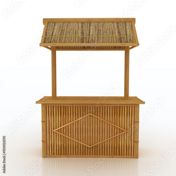 Fototapeta Palm tiki bar isolated on white background. 3D illustration.