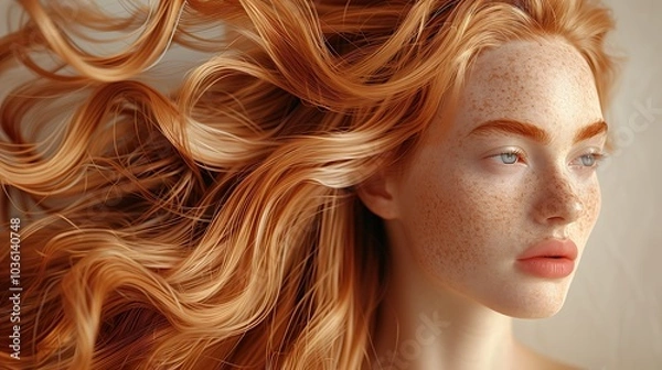 Fototapeta Keratin Hair Repair Treatment, A visually striking representation showcasing a luxurious hair treatment designed to strengthen and restore hair health with keratin infusion.