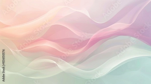 Fototapeta A pastel background with gentle waves of color blending lavender, mint, and peach