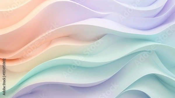 Fototapeta A pastel background with gentle waves of color blending lavender, mint, and peach