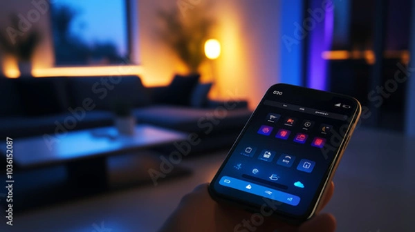 Fototapeta Control your home with your smartphone!  This app lets you manage lights, appliances, and more, all through WiFi.  Enjoy the convenience of a smart home.