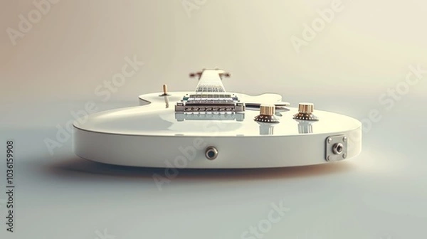 Fototapeta 3D illustration of a beautifully detailed guitar, with pastel tones on a light background, capturing an elegant feel for music themes