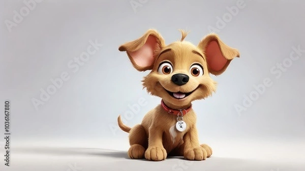 Fototapeta A cartoonstyle single Pawtrick Swayze dog with big eyes cute cartoon funny isolated on a plain white background
