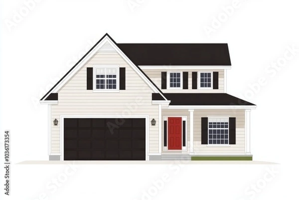 Fototapeta Vector illustration of a modern two story house with a garage symbolizing suburban residential living with clean lines and a minimalist design in a digital flat art style
