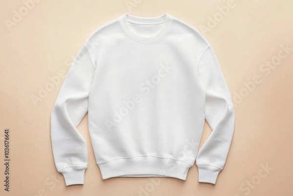 Fototapeta White crew neck sweatshirt mockup on beige background