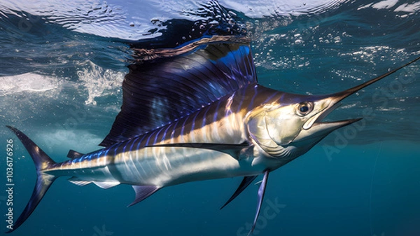 Fototapeta Sailfish swimming in ocean water