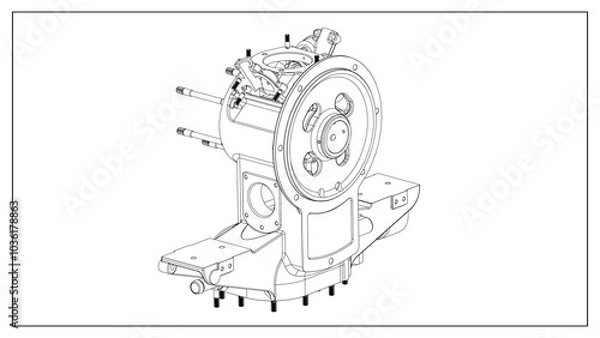 Fototapeta 3D Rendered Rear Crankcase for Wright P-1 Cyclone Engine - High Precision Aerospace Component