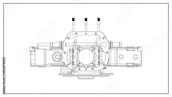 Fototapeta 3D Rendered Rear Crankcase for Wright P-1 Cyclone Engine - High Precision Aerospace Component