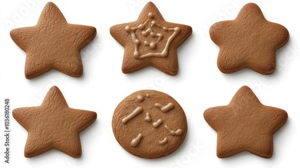 Fototapeta An assortment of gingerbread cookies in white and brown colors arranged artistically, creating a festive and inviting display on a light grey surface