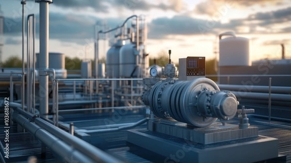 Obraz Industrial facility with machinery for gas compression and processing.