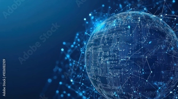 Obraz A digital globe with interconnected lines and nodes, symbolizing global connectivity and technology.