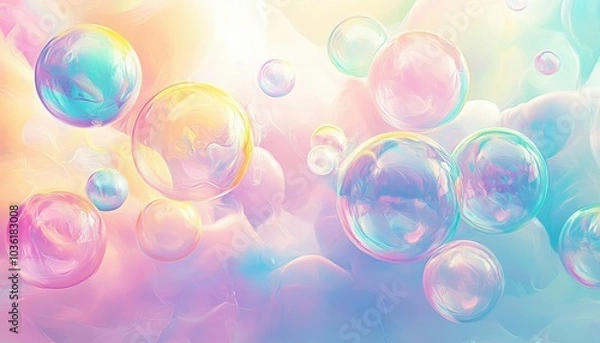 Obraz Colorful bubbles floating against a pastel background in a dreamy atmosphere