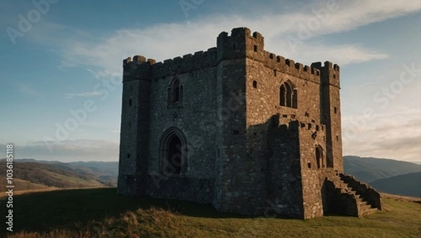 Fototapeta An impressive archer tower amidst the mountains commands attention