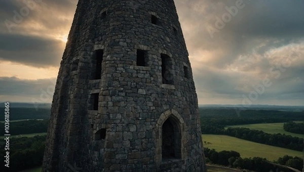 Fototapeta An impressive archer tower framed by mountains creates a stunning visual panorama