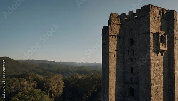 Fototapeta Children dream of heroes at the base of the archer tower