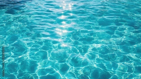 Fototapeta Crystal clear turquoise lagoon with azure water surface resembling a swimming pool showcasing the beauty of the blue rippling sea