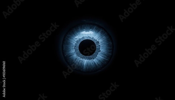 Fototapeta A close-up of a mesmerizing blue eye illuminated against a dark background