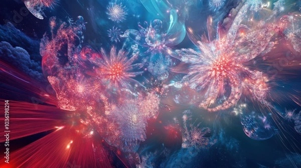 Obraz Vibrant cosmic flowers illuminating the night sky