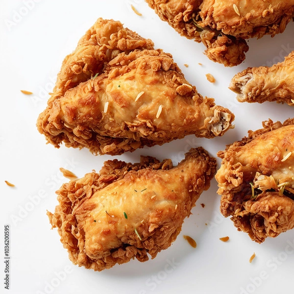 Fototapeta Crispy fried chicken golden and crunchy on a plain white background