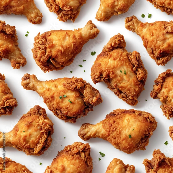 Fototapeta Crispy fried chicken golden and crunchy on a plain white background