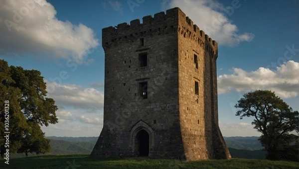 Fototapeta The archer tower enhances the beauty of the natural landscape