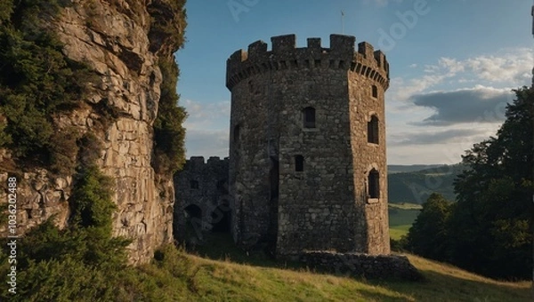 Fototapeta The archer tower features breathtaking views of the sunset