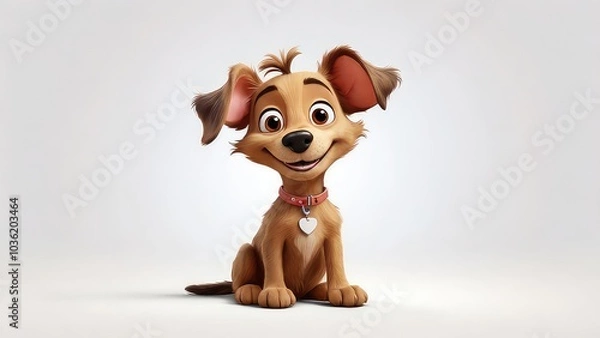 Fototapeta A cartoonstyle single Pawtrick Swayze dog with big eyes cute cartoon funny isolated on a plain white background