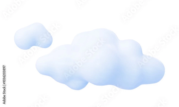 Fototapeta 3d cloud in kawaii style.  Cute clouds in bubble shape.