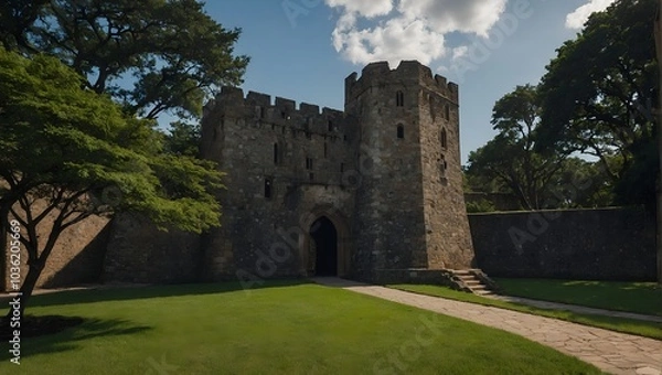 Fototapeta The archer tower features stunning stained glass windows