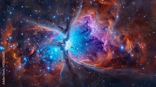 Fototapeta Colorful nebula and starry sky, with magical colors and cosmic dust