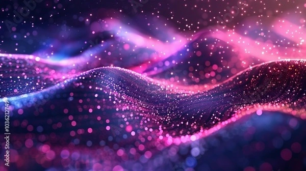Obraz Flowing dots wave, abstract particle technology, hi-tech background for flyers and brochures