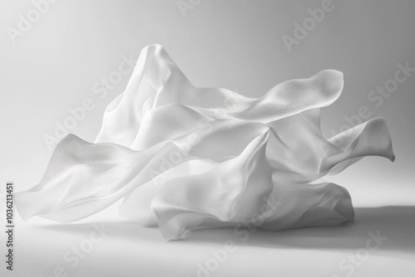 Fototapeta White Fabric Draped and Sculpted into Abstract Form