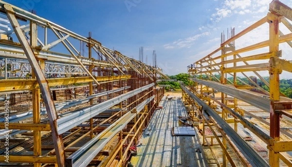 Fototapeta 고층 건물의 기초 철골 구조