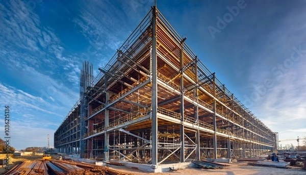 Fototapeta 고층 건물의 기초 철골 구조