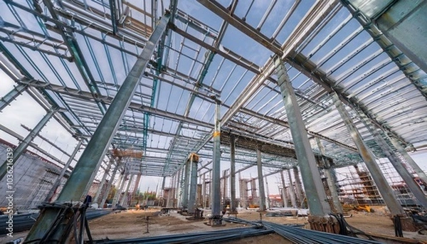 Fototapeta 고층 건물의 기초 철골 구조
