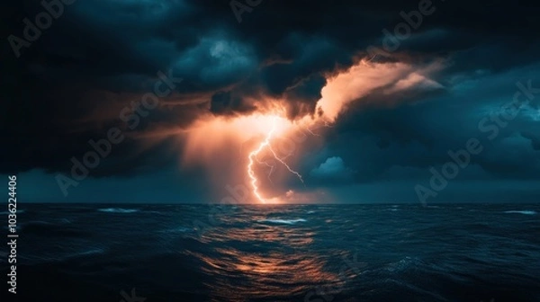 Fototapeta Lightning Storm Over Ocean