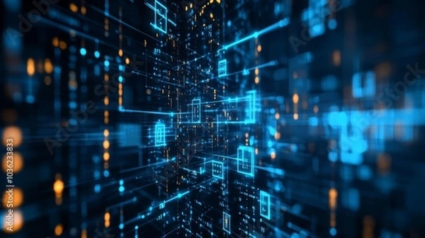 Fototapeta Digital abstract background. Network abilities. Intelligence data transfer. AI and technology.